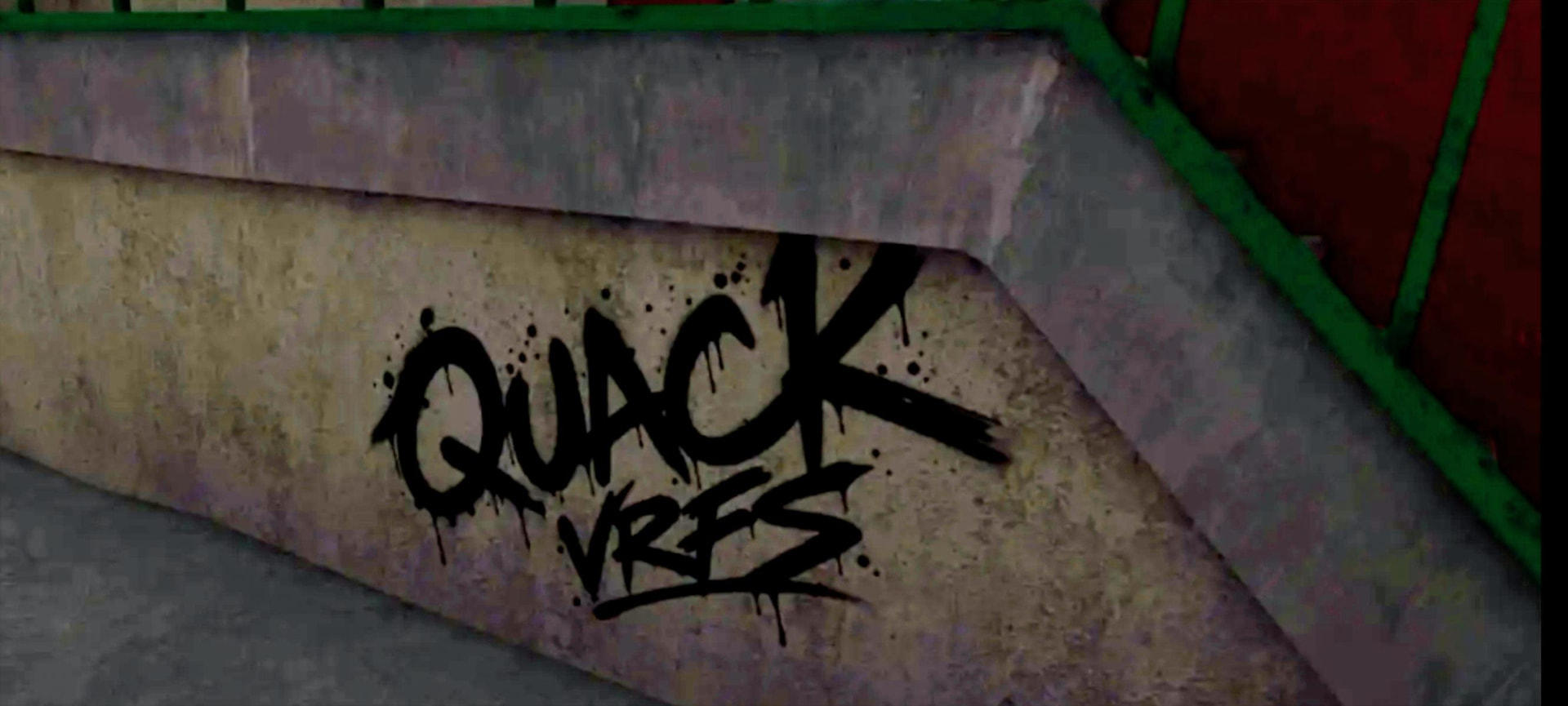 Quack VRFS graffiti tag sprayed on a skate park ramp